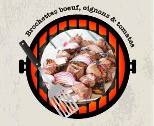 Brochettes boeuf, oignon rouge et tomates confites