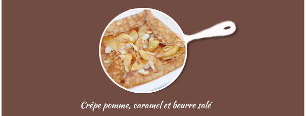 crêpes pomme, caramel et amandes effilées