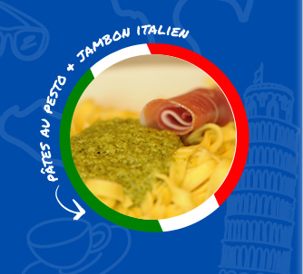 Pâtes au pesto et jambon de parme