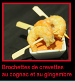 Brochettes de crevettes au cognac flambé