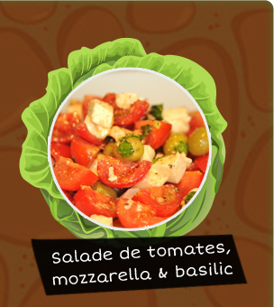 Salade de tomates, mozzarella et basilic 